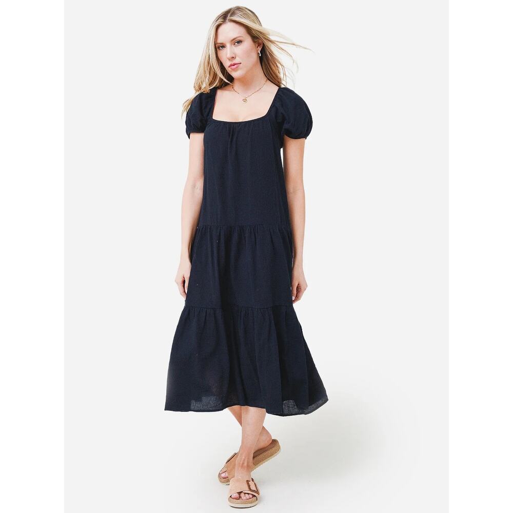 Honorine 100% Cotton Black Tiered Elodie Midi Maxi Dress Size XS
